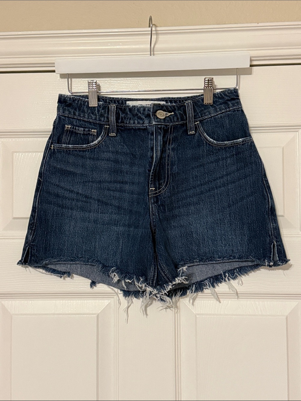 Hollister Dark Indigo Frayed Hem Denim Shorts